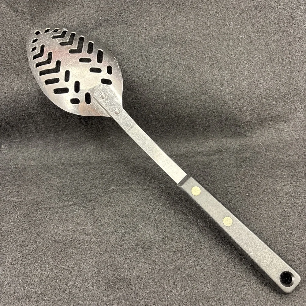 EKCO Forge Stainless Serving Multi Slotted Spoon Black Handle 11.5